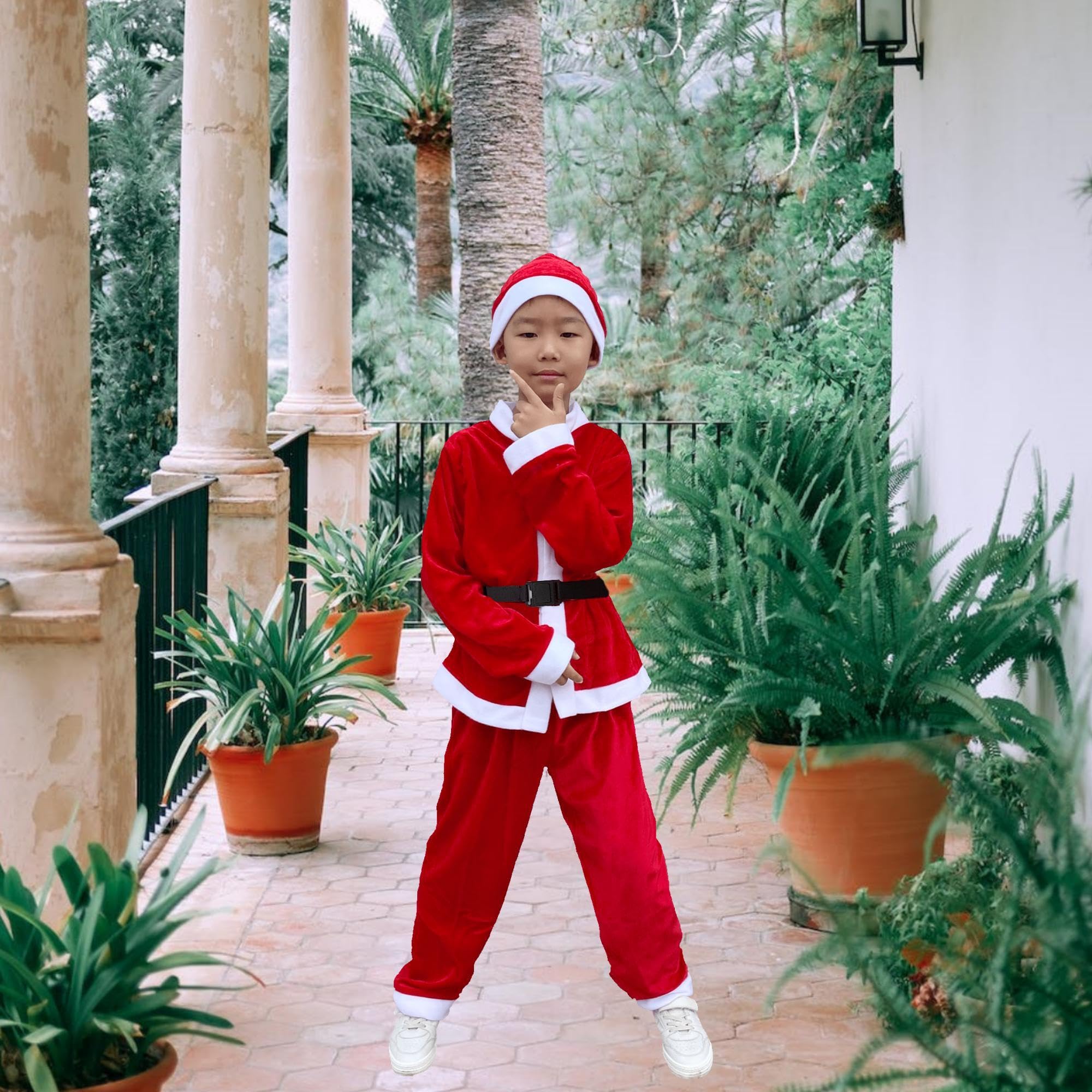 Disfraz de Papá Noel para niños, traje de Papá Noel, traje de 4 piezas, disfraces de Navidad para niños, vacaciones, cosplay, vestido de fiesta 7