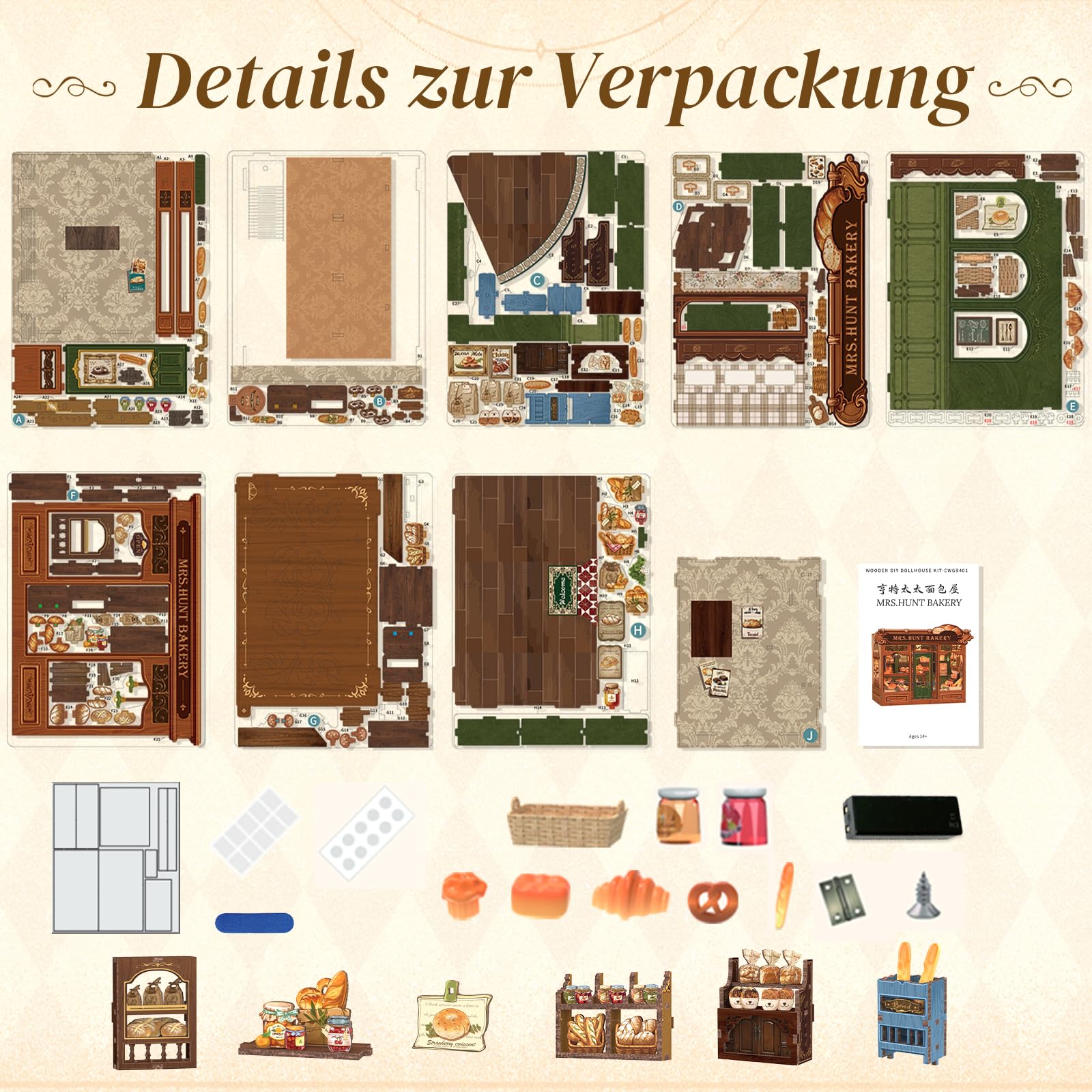 Cutefun DIY Case delle bambole Book Nook Model Kit, Reggilibri Scaffale Inserto Decorazione con Luce LED,Kit di Costruzione di Modellini in Legno per (MRS.HUNT BAKERY)