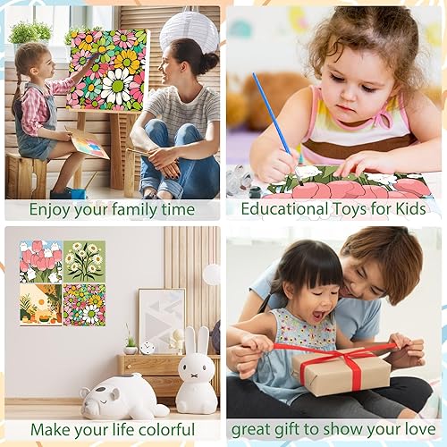 Miniatura 96 de EOBROMD Mrine Life - Paquete de 4 kits de pintura enmarcada por números para niños, kits de bricolaje para niños de 4 a 8 a 12 años, pintura sobre