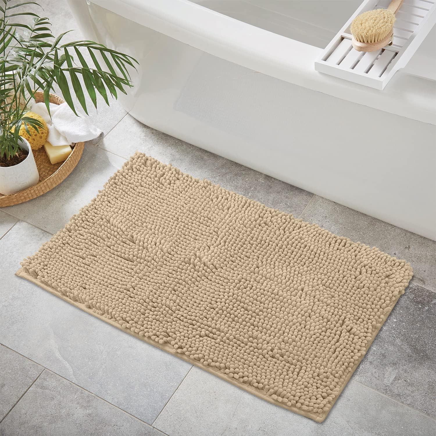 LuxUrux Bath Mat-Extra-Soft Plush Bath Bathroom Rug,1'' Chenille Material, Super Absorbent Shaggy Bath Rug. Machine Wash & Dry (20 x 30, Birch)