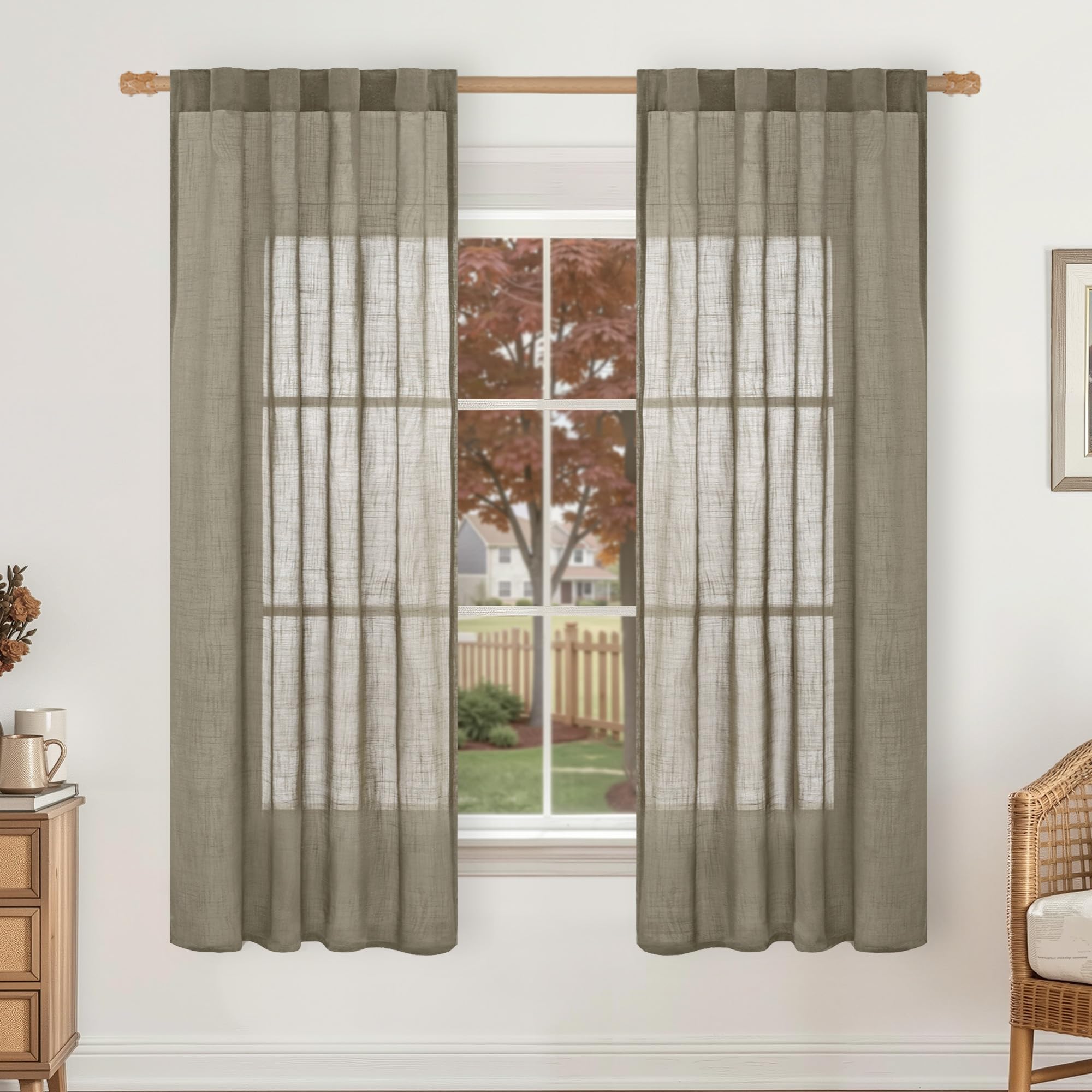 LAMIT Natural Linen Semi Sheer Curtains 84 Inches Long 2 Panels, Living Room Linen Textured Light Filtering Drapes Back Tab and Rod Pocket Neutral Window Panels for Bedroom/Sliding Door, 52 x 84 Inch — view 78