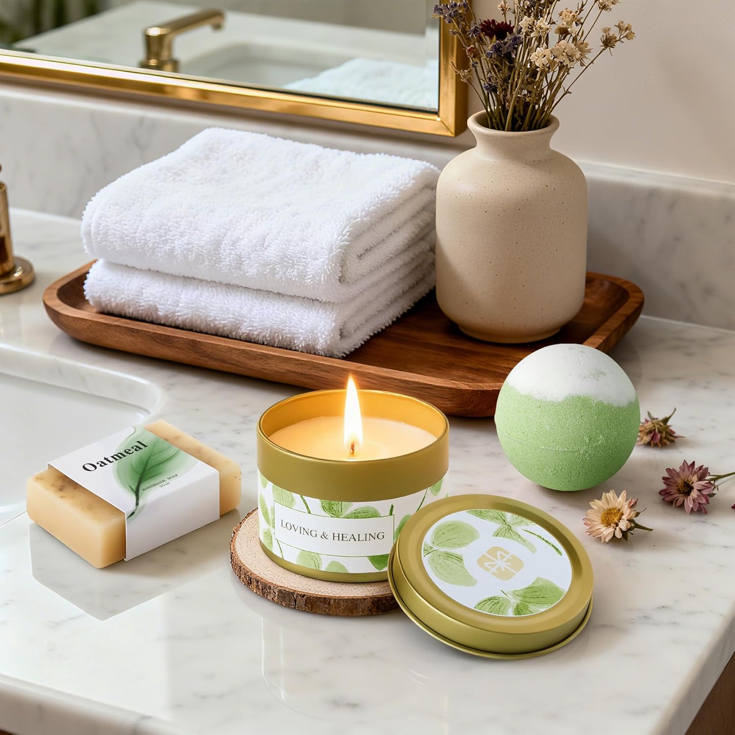 Self Care Kit - Spa Gifts Self Care Relaxation Gifts for Women Self Care Basket Set Stress Relief Get Well Soon Gift Baskets for Women Cozy Relaxing Gifts for Woman Mom Best Friends Sister Wife, Green - Image 3