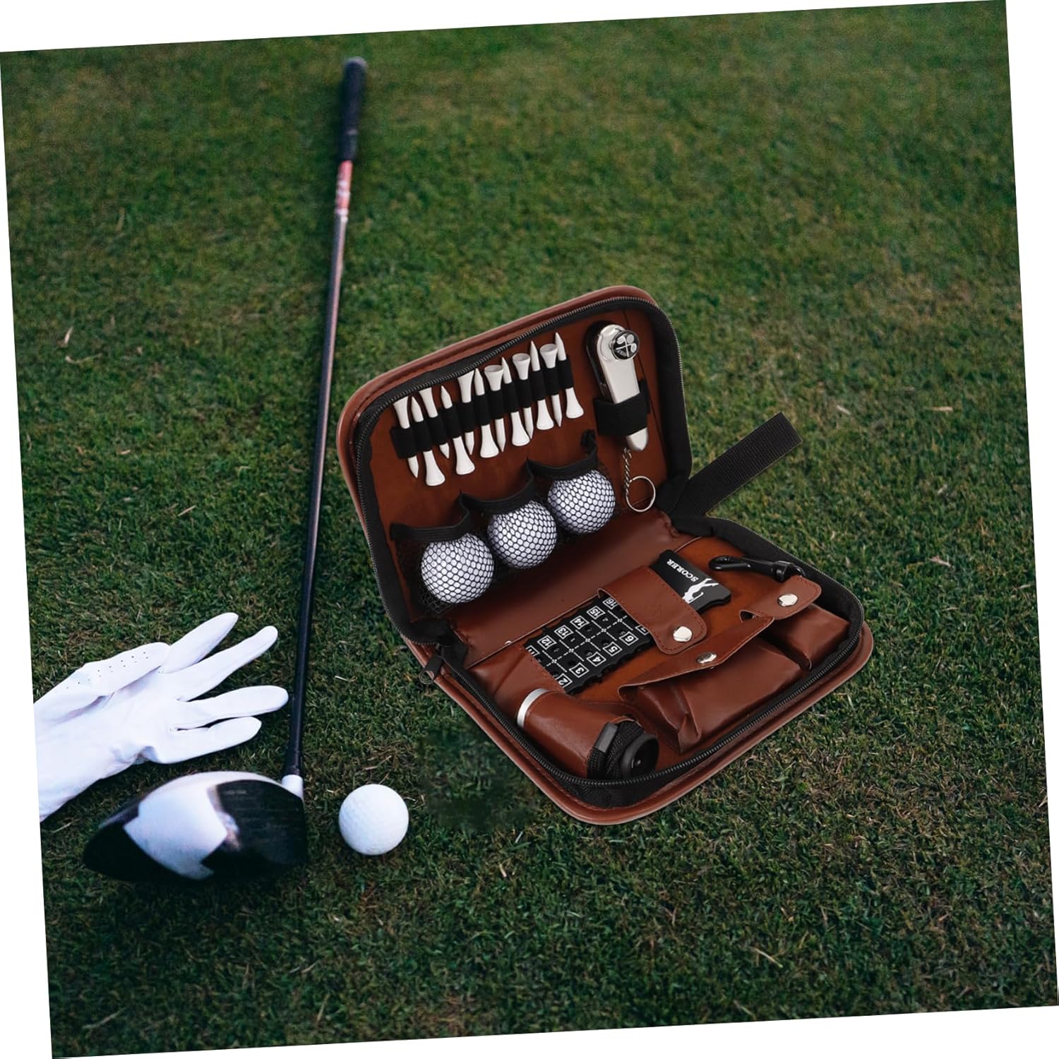 YARNOW Golf Accessory Bag Golf Training Set Ball Cleaning Brush Tee Scorers Supplies Portable Pouch