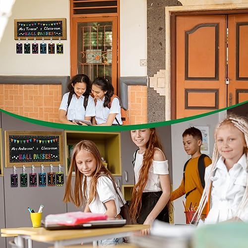 Miniatura 4 de Chuangdi 7 pases de pasillo para el aula, incluye 1 pizarra rústica con 6 pases de pasillo, pases de baño, pizarra para suministros de escuela