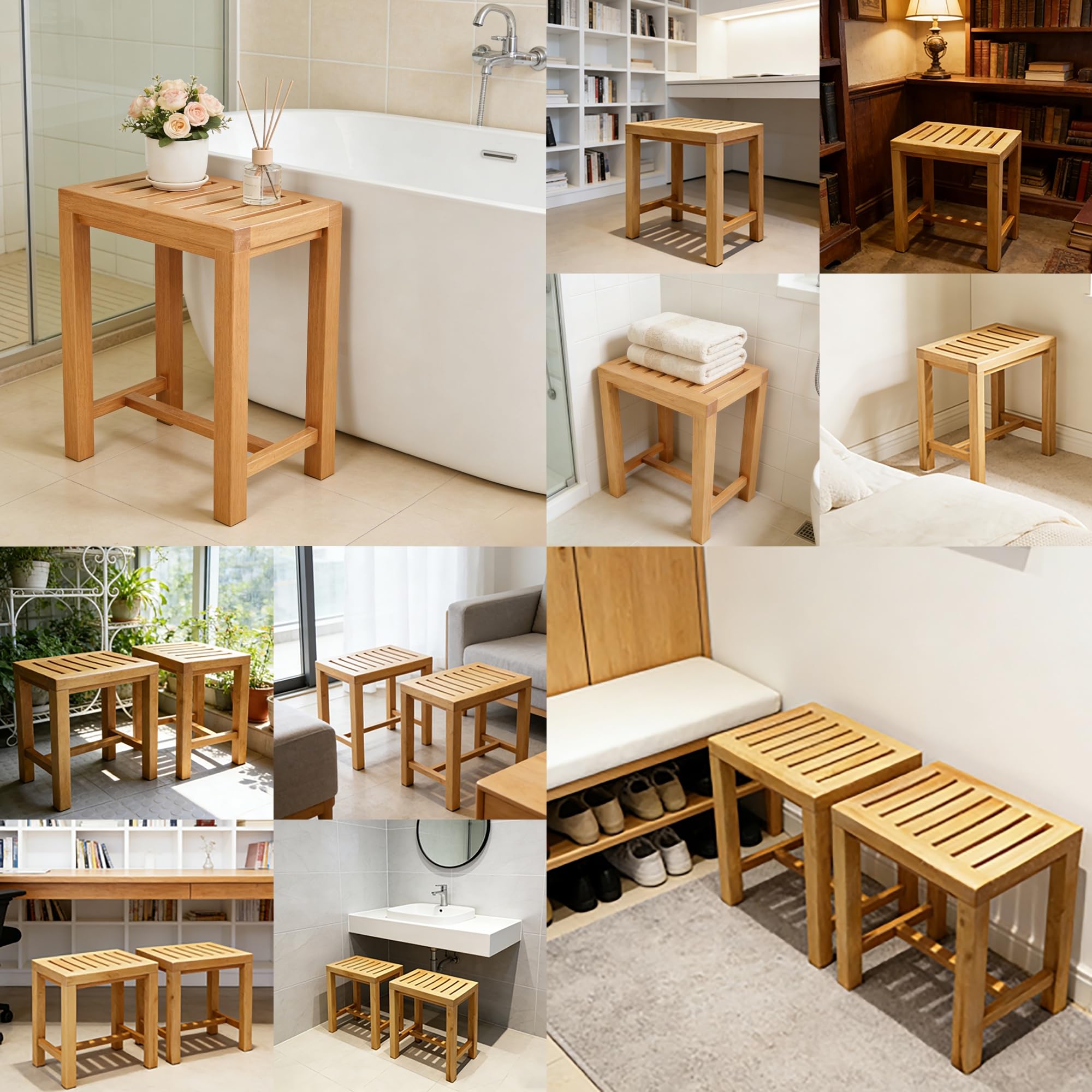Genérico Taburete Madera，Taburete Ducha Banqueta Robusta, Asiento De Baño De Madera Maciza, Banco Ducha Resistente Al Agua, para Sala De Estar, Dormitorio, Asiento SPA