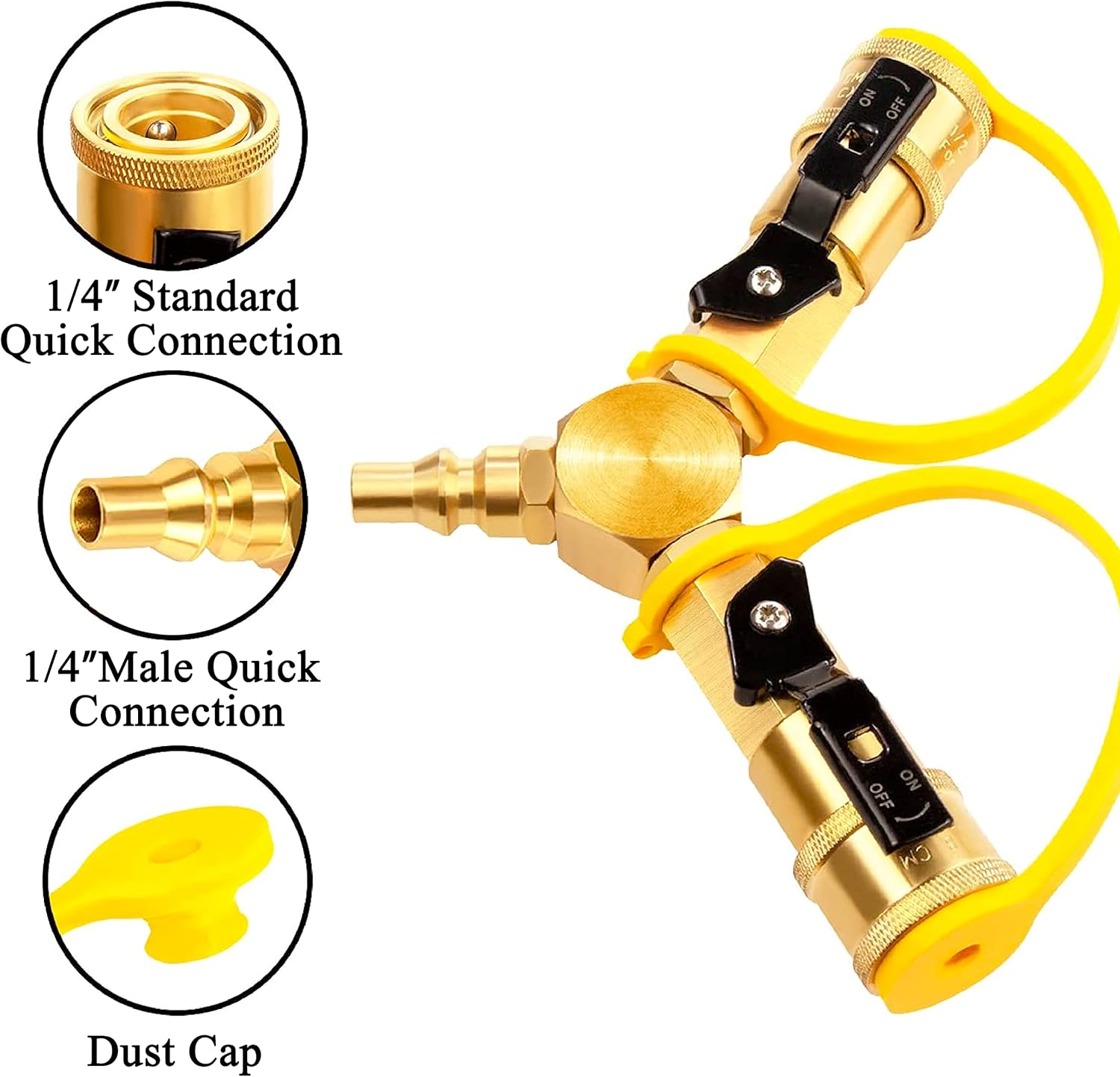 RV Propane Y Splitter Quick Connect Adapter with Shutoff Valve