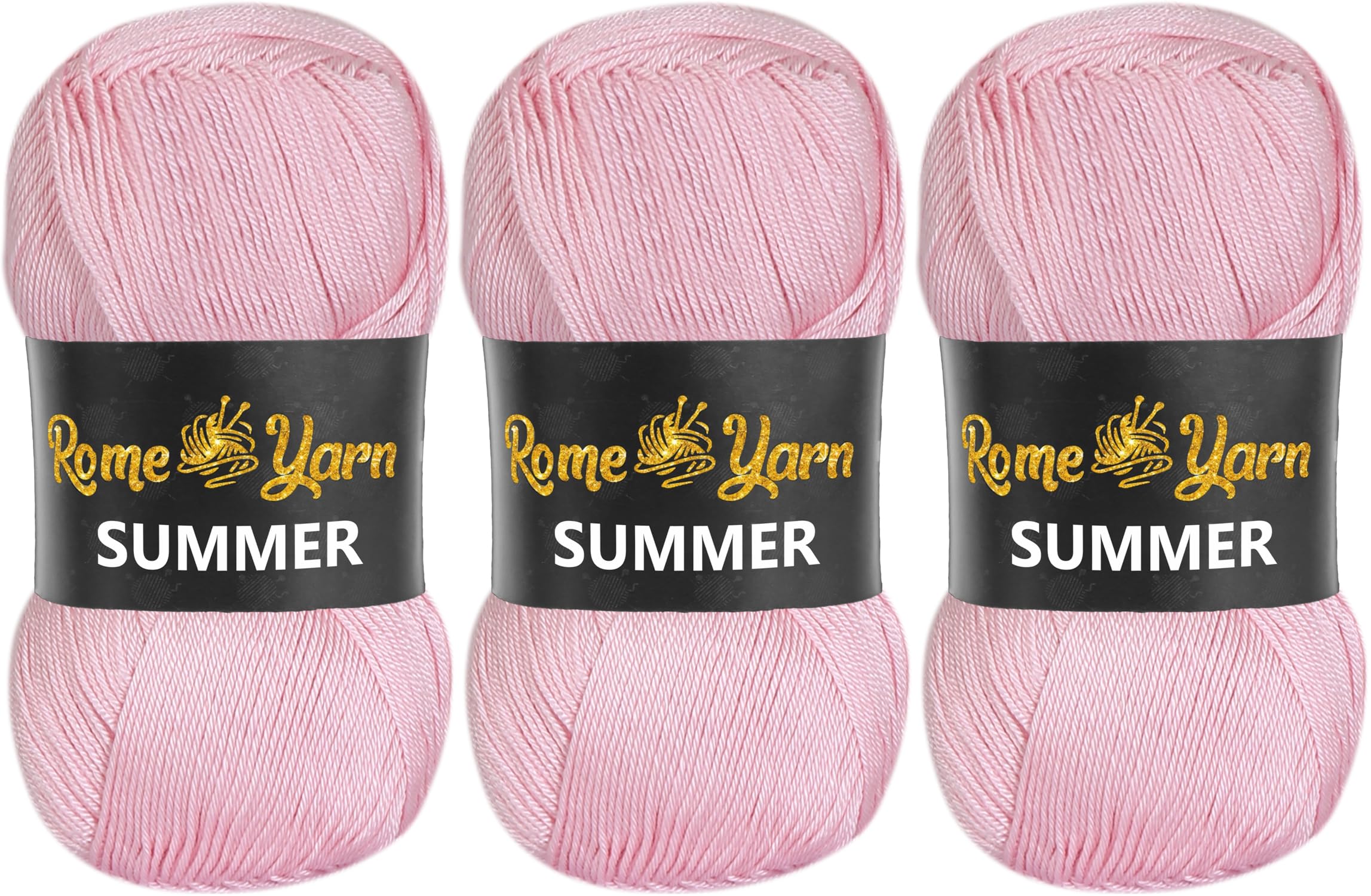 Rome Yarn Summer Yarn - 3 x 100 g (350 m) with Silk Effect | Satin Texture Anti-Pilling Microfiber Acrylic | #2 Fine Lightweight Yarn for Knitting & Crochet (768 Powder Pink) — image 1