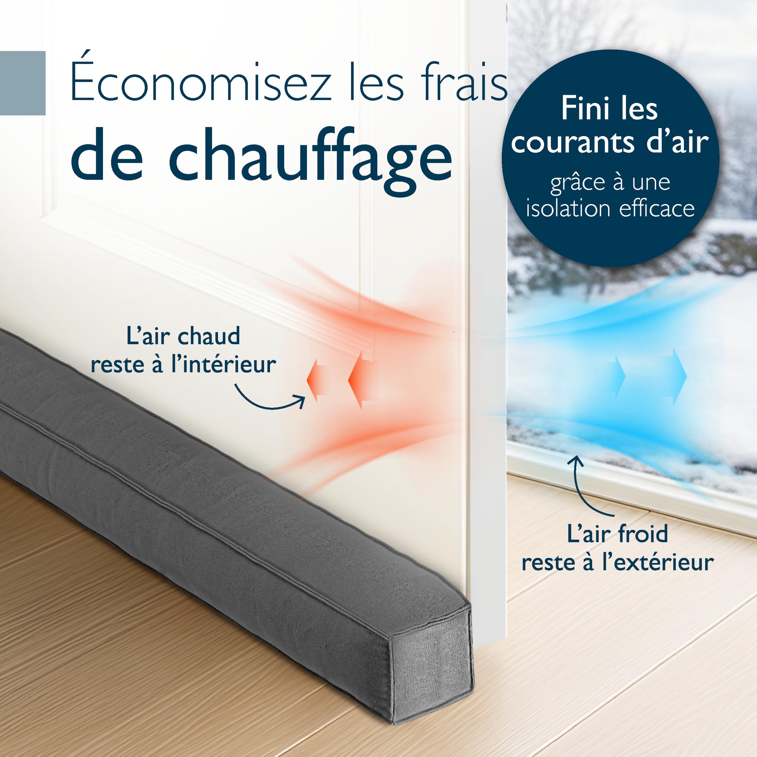 Beautissu 2X Boudin de Porte Isolant d'Entrée 80 cm – Bas de Porte Anti Froid Bruit – Coussin Anti Courant d’Air pour Fenêtre – Coupe Vent Tissu Anthracite pour Isolation Thermique – Marin