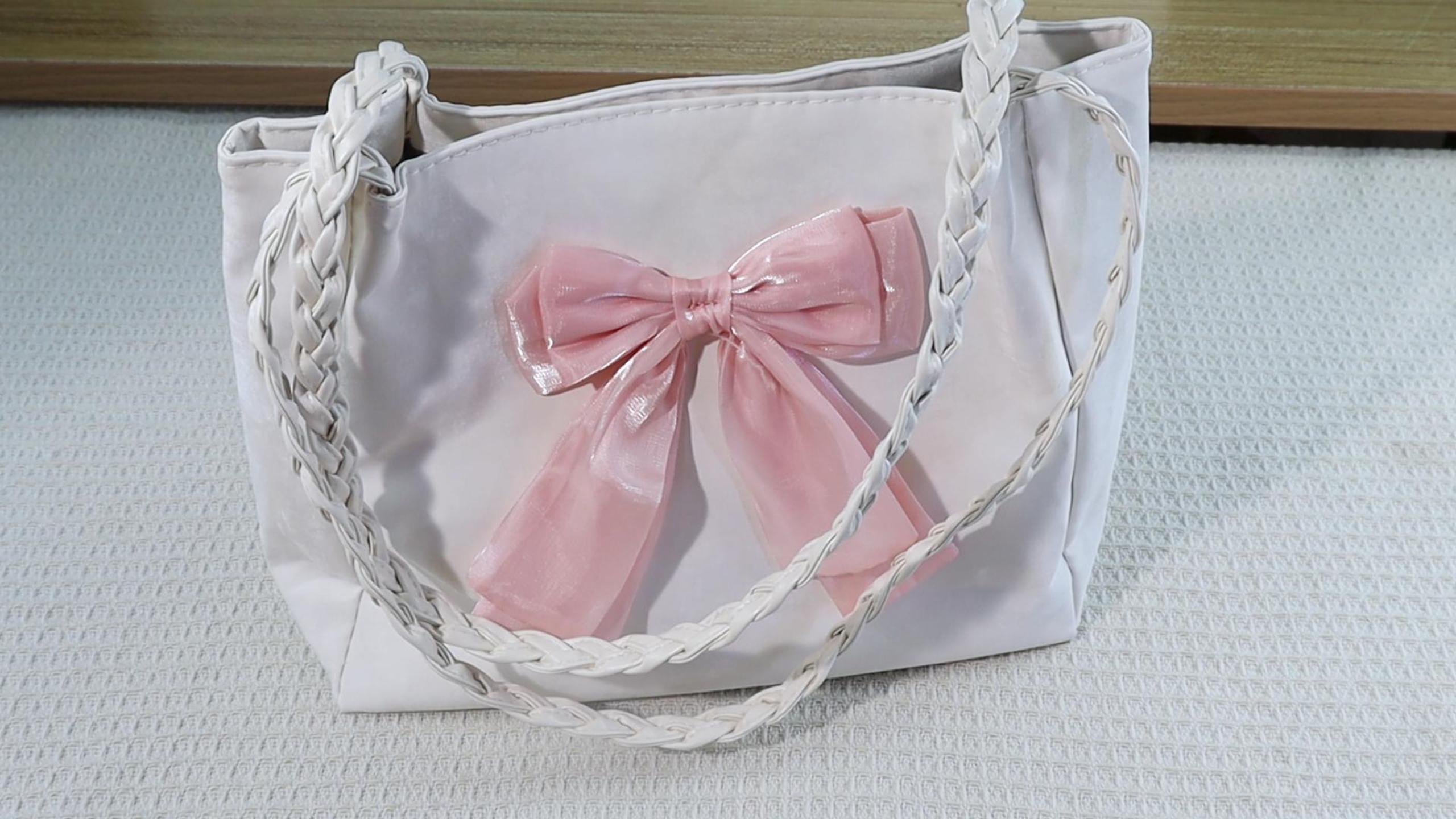 Bolso tote para mujer de cuero PU suave, elegante con moño rosa miniatura 7