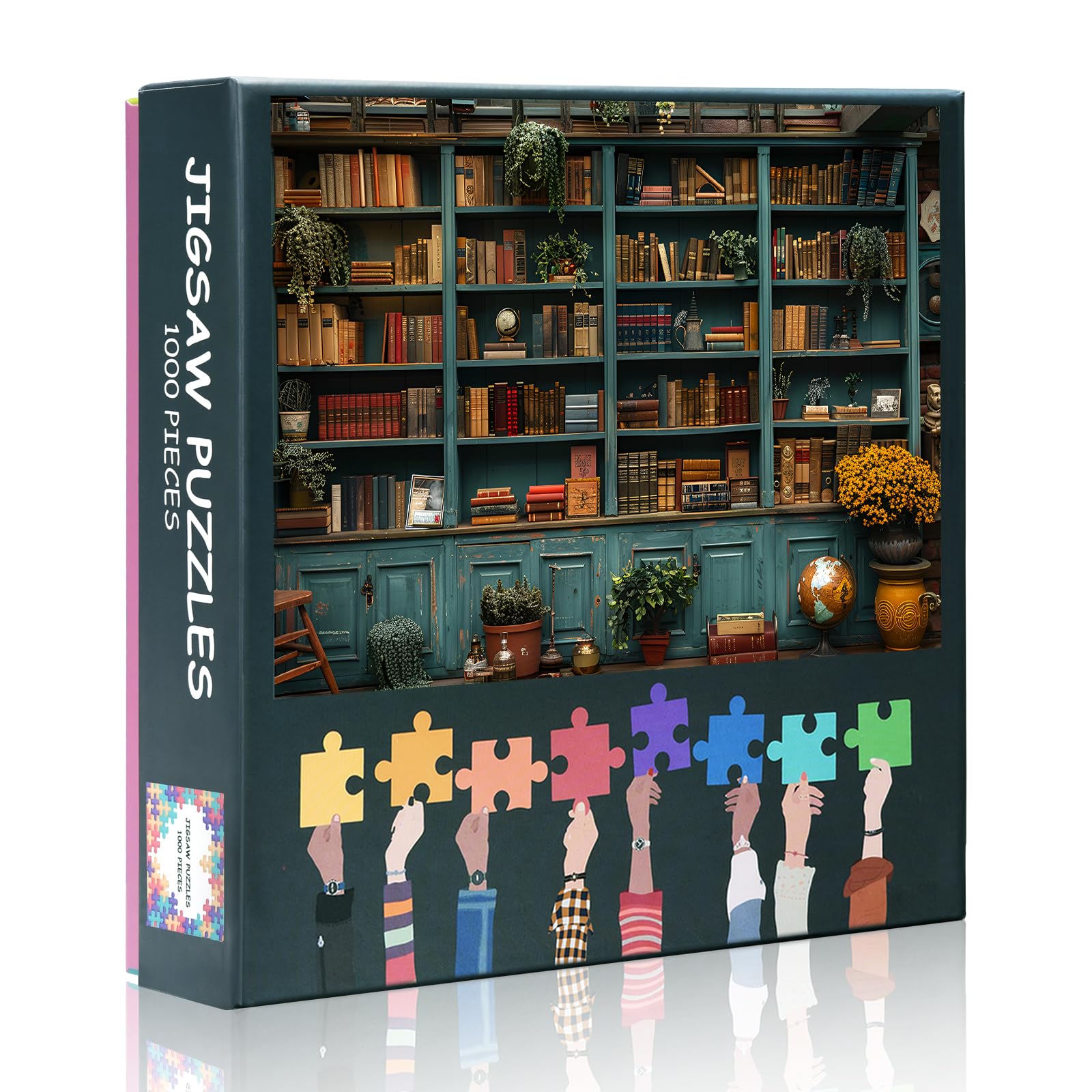 Jigsaw Puzzles 1000 Pieces for Adults,Blue Bookcase Filled with Numerous Books Jigsaw Puzzle Challenge Impossible Gift for Books Lovers