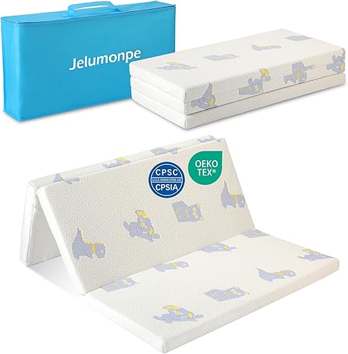 Colchón Pack and Play de 38 x 26 x 1.5 pulgadas, colchón portátil triple con bolsa de transporte, colchón impermeable para cuna con funda suave,