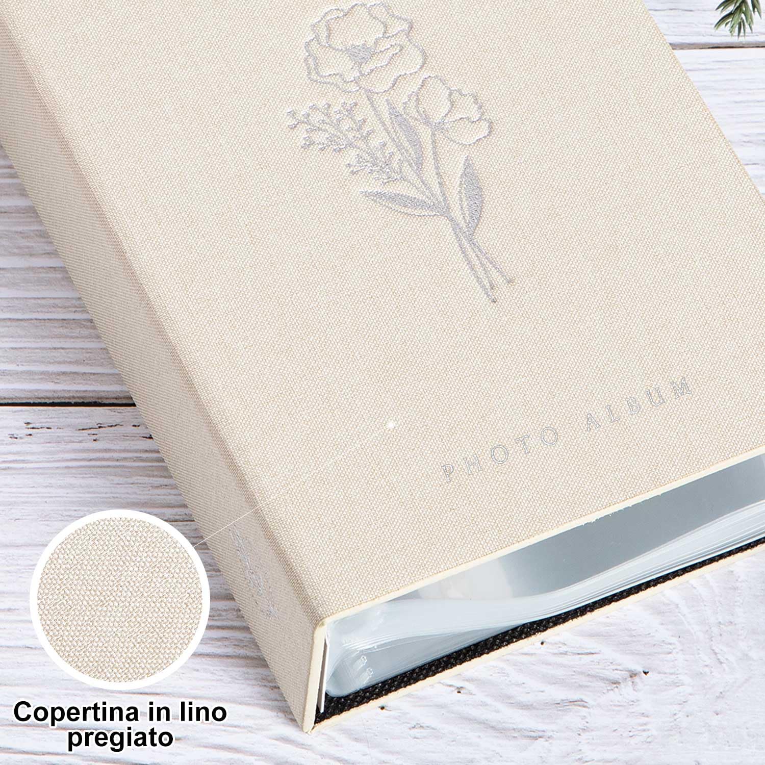 Album Fotografico 13x18 Per 200 Foto - Copertina Lino, Tasche PVC, Design Elegante Beige