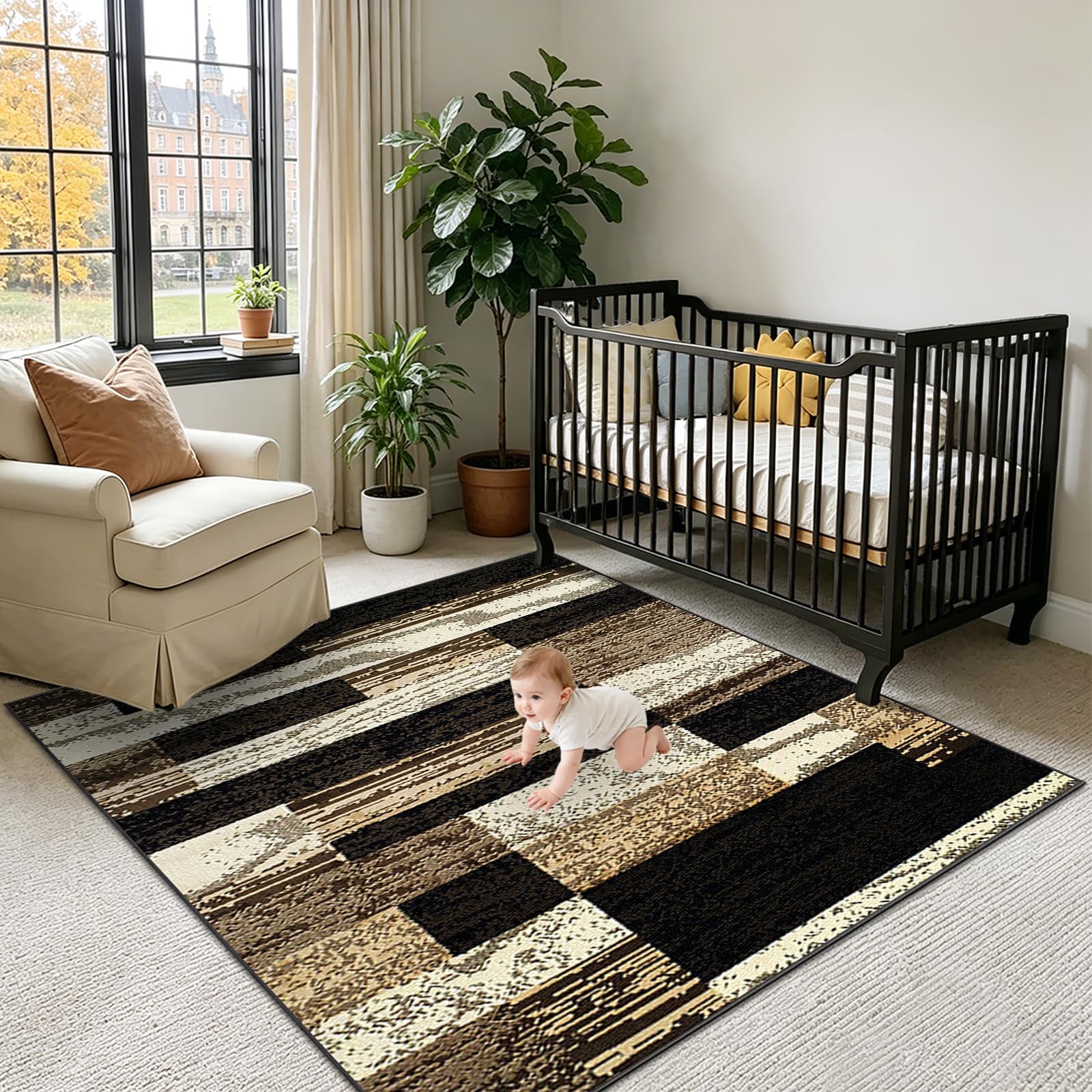 Teppiche Wohnzimmer Deko Weich Waschbarer Anti-Rutsch Modern Wohnzimmerteppich Teppiche Gegend Kurzflor Teppich für Schlafzimmer Kinderzimmer Bettvorleger Matte Schwarz 200 x 230cm