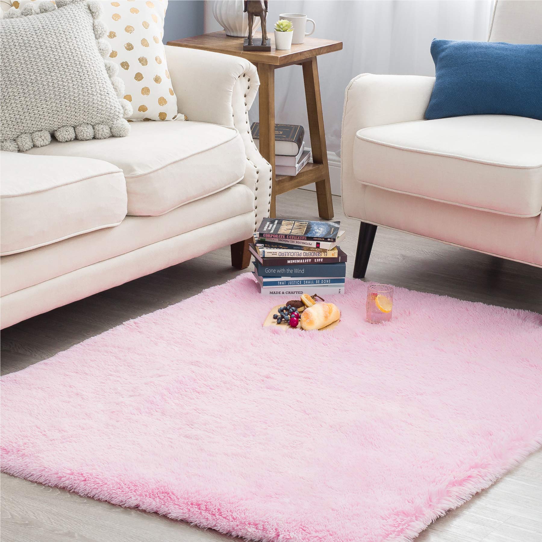 Bedsure Fluffy Shag Area Rugs for Bedroom, Pink Plush Living Room Carpet 4 x 5.3 Feet, Fuzzy Nursery Shaggy Rugs for Girls...