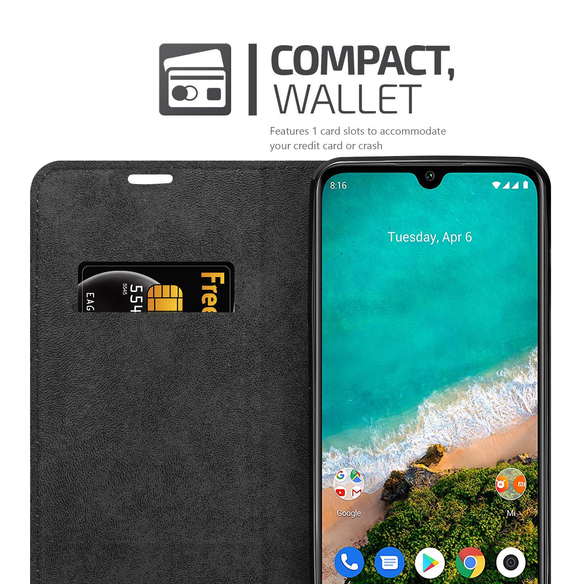 CADORABO Cover protettiva con funzione di supporto e chiusura magnetica, Copertina, Xiaomi, Mi 8, Nero Carbone