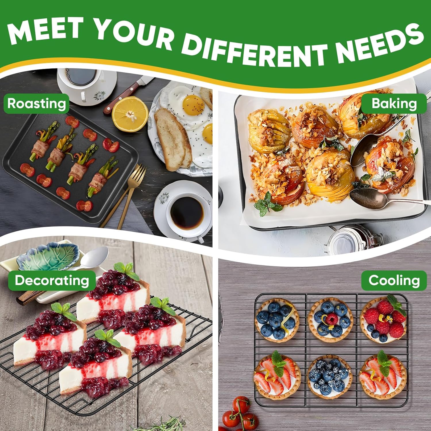 P&P CHEF Baking Oven Sheet Pan with Rack for Cookie, Nonstick Oven Tray and Cooling Rack for Baking & Roasting, Easy Clean, Black, 10.4 x 8 Inch - Image 5