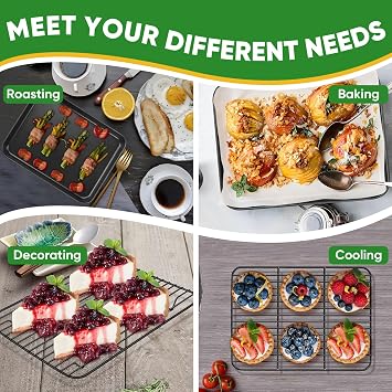 P&P CHEF Baking Oven Sheet Pan with Rack for Cookie, Nonstick Oven Tray and Cooling Rack for Baking & Roasting, Easy Clean, Black, 10.4 x 8 Inch