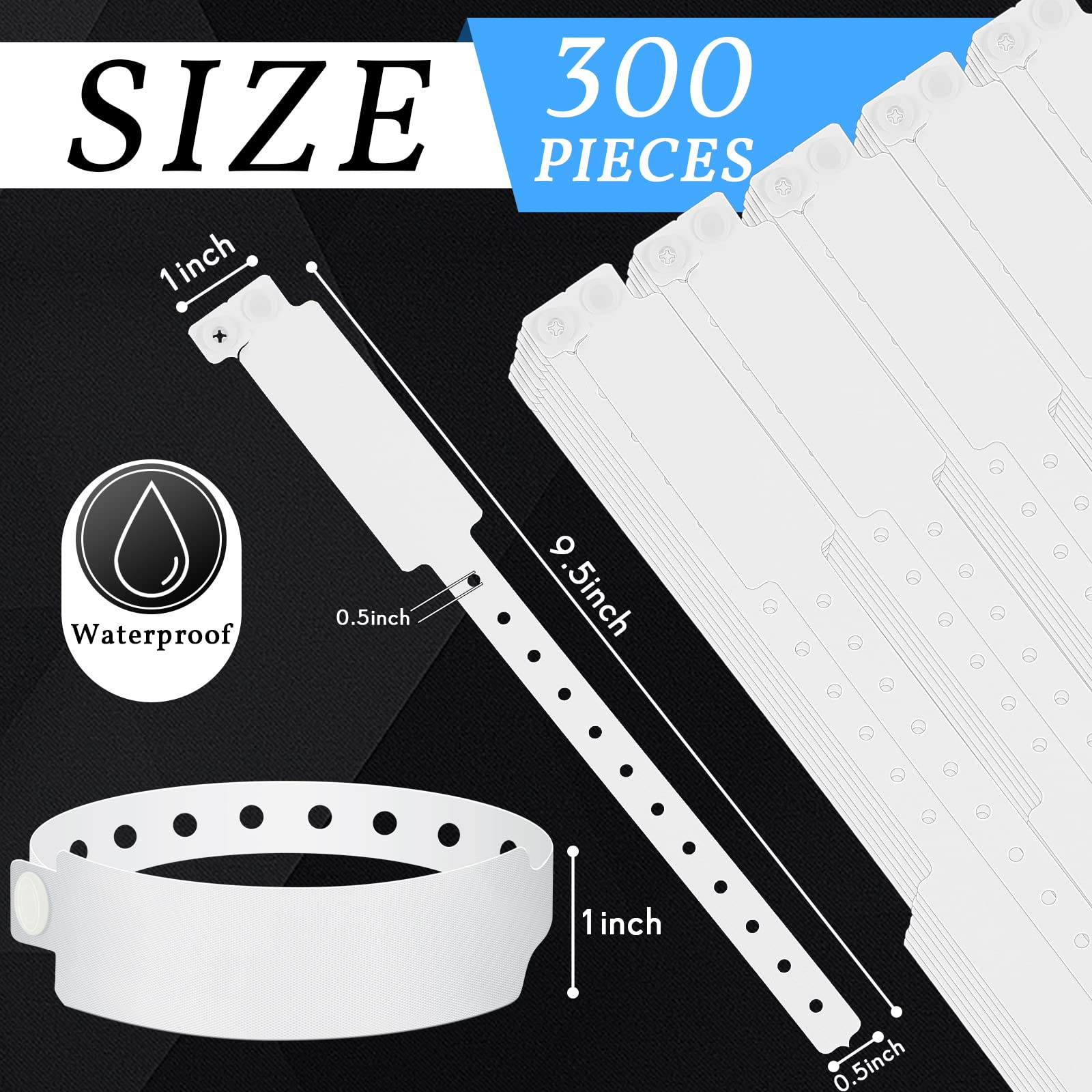 Confezione da 300 braccialetti bianchi in plastica braccialetti in vinile impermeabili ID braccialetti per eventi feste ospedaliere