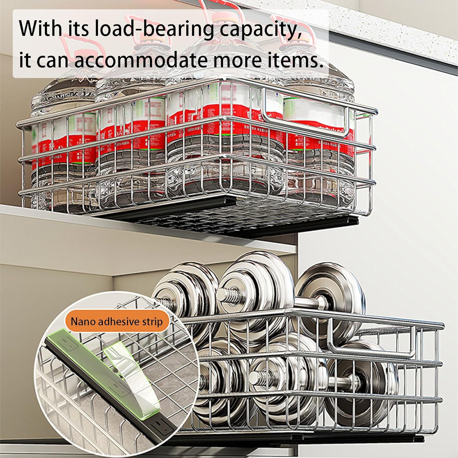 Pull Out Cabinet Organizer - Stainless Steel Spice Rack with Silent Full-Extension Slides, 30kg Load Capacity for Kitchen & Bathroom Storage Solutions