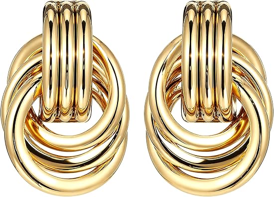 Geometric Gold Hoop Earrings Two Tone Statement Jewellery Women