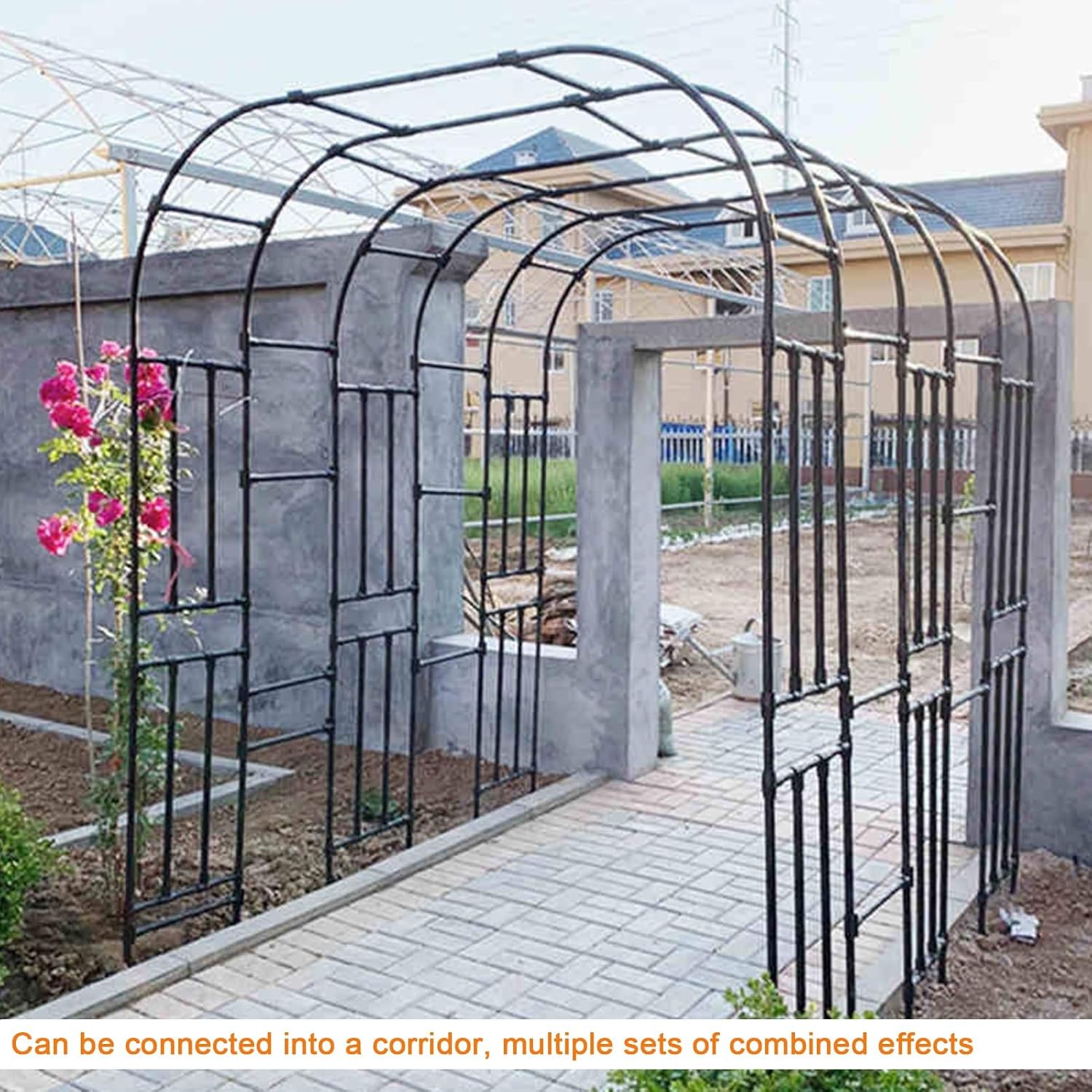 Black Garden Archway, Steel Garden Arches, Metal Rose Arch, Indoor Climbing Plants Support, for Backyard, Lawn, Flowers, Fruits, Vegetables, Pergola Garden Decorative (Size : 150x240cm)