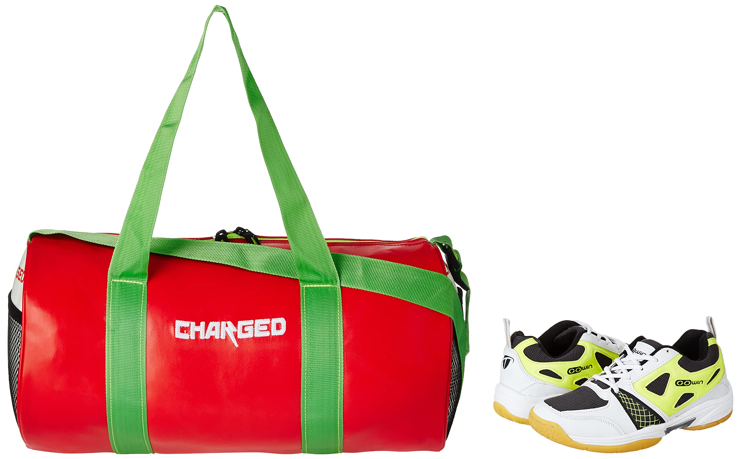 Charged Sports Bag Adena Red with Gowin Court Shoe Staunch White Grey Lime Size 6