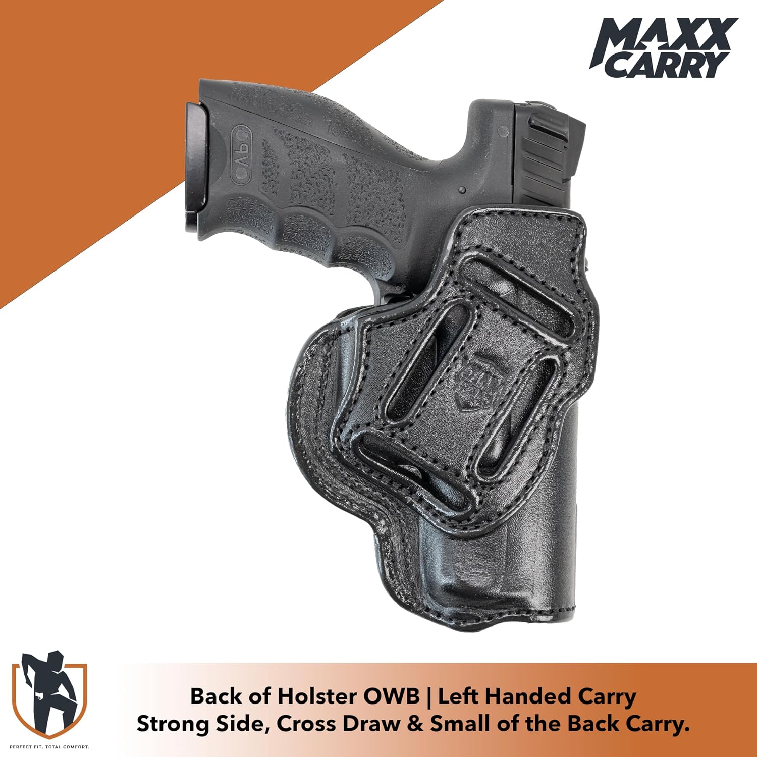 Maxx Carry Multi-Carry 4-Way OWB and IWB Leather Gun Holster fits G 19 Gen 5, 20, 21, 30/S, 45 | S&W SD9VE | CZ P01, P07, P09, P10C, 75 | Sig P226, P229, P320 | Springfield XD 4 Service, XDM