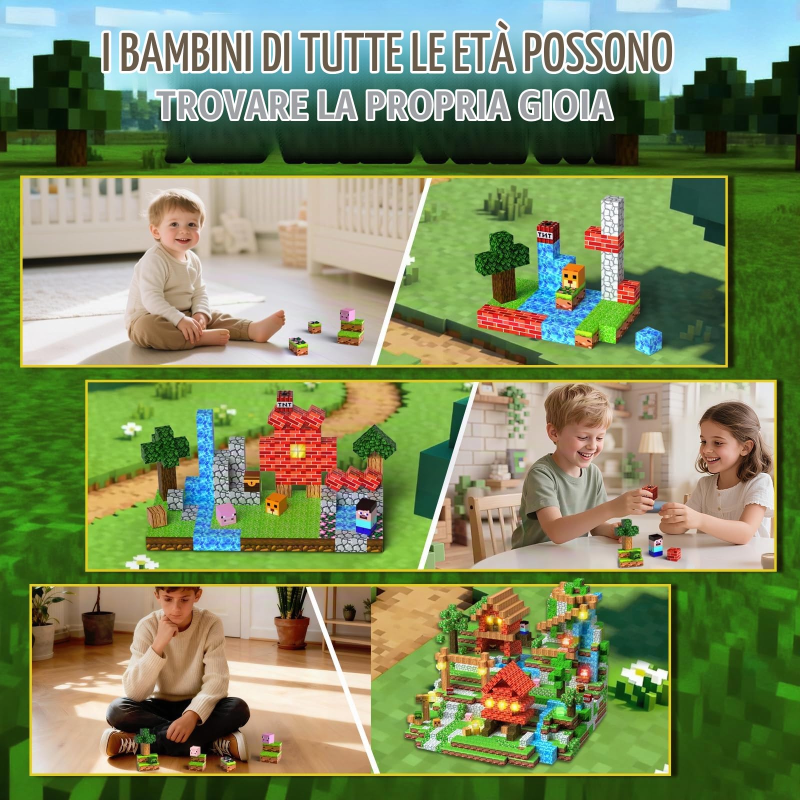JONRRYIN Blocchi Magnetici per Bambini 200 Pezzi, Cubi Magnetici Luminosi