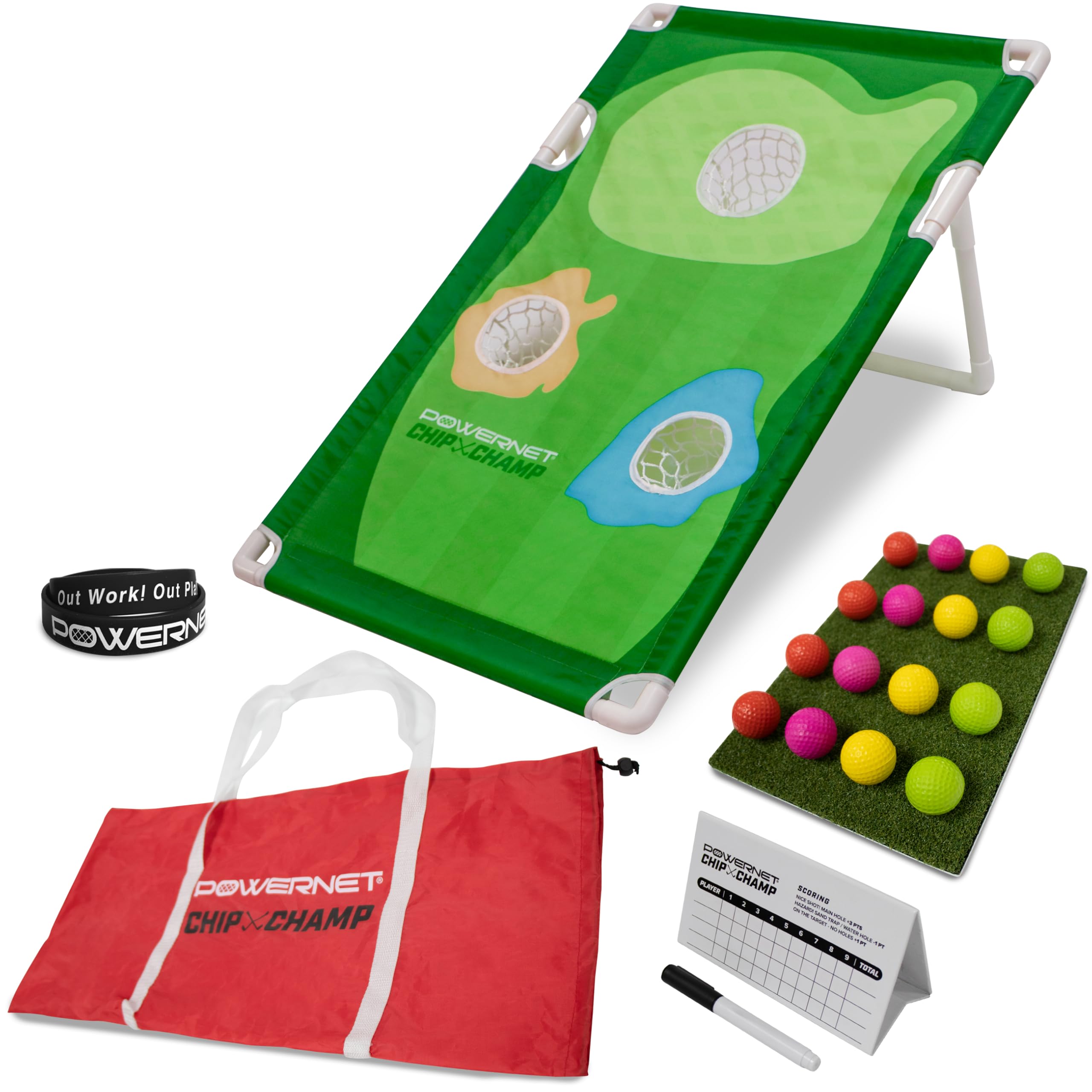 PowerNet Chip Champ Portable Golf Practice Tool, Fun Training for Golfers at Any Skill Level, Indoor or Outdoor Tailgate or Backyard, Great for Solor or Group Golfers