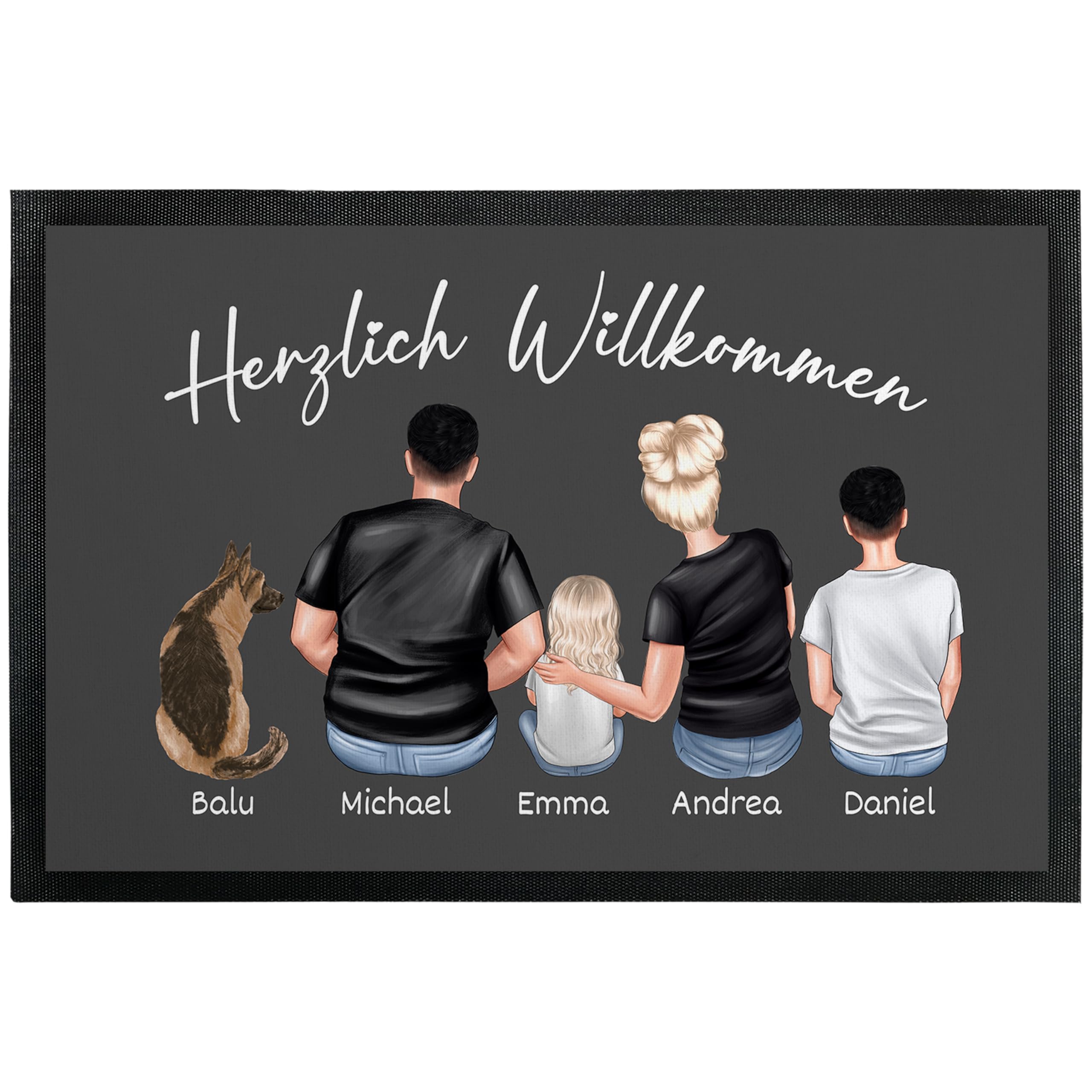 True Statements Personalisierte Fußmatte Familie mit Hund Katze Namen 50 x 75 cm rutschfest