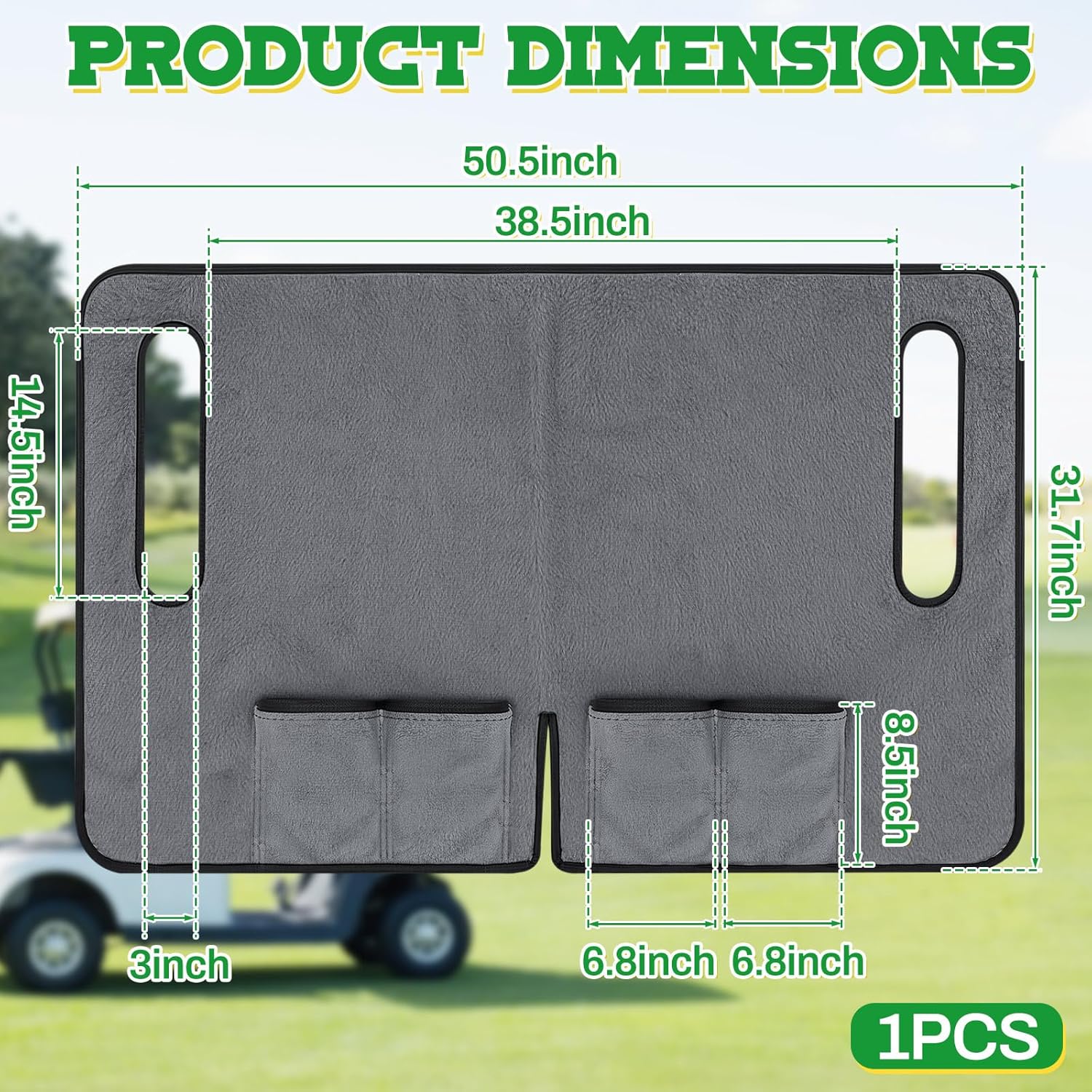 Hiboom Long Plush Golf Cart Seat Cover 50.5" x 31.7" Universal Golf Cart Seat Towel Blanket with 4 Front Pockets & Nonskid Bottom Fits for 2 Person, Rabbit Fur Fabric