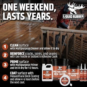 Liquid Rubber Polyurethane Deck Coating 10X Stronger Than Traditional Deck Paint & Deck Stain Flexible, Waterproof Sealant for Wood, Concrete & Plywood Smooth Finish Misty Gray 1 Gallon