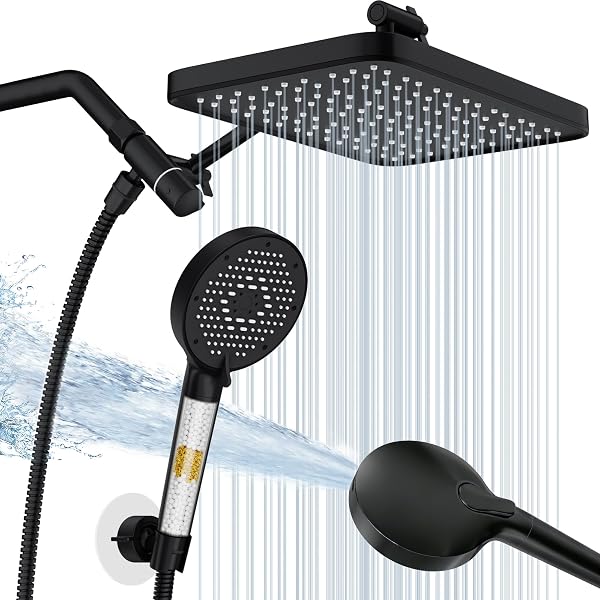 12 Inch Wide Rain Shower Head with Filtered Handheld Combo, High Pressure Rainfall Shower Head, 9 Spray Modes Handheld with 9-Inch Extension Arm, Comes with Filter Removes Chlorine(Dark Brown) - 1