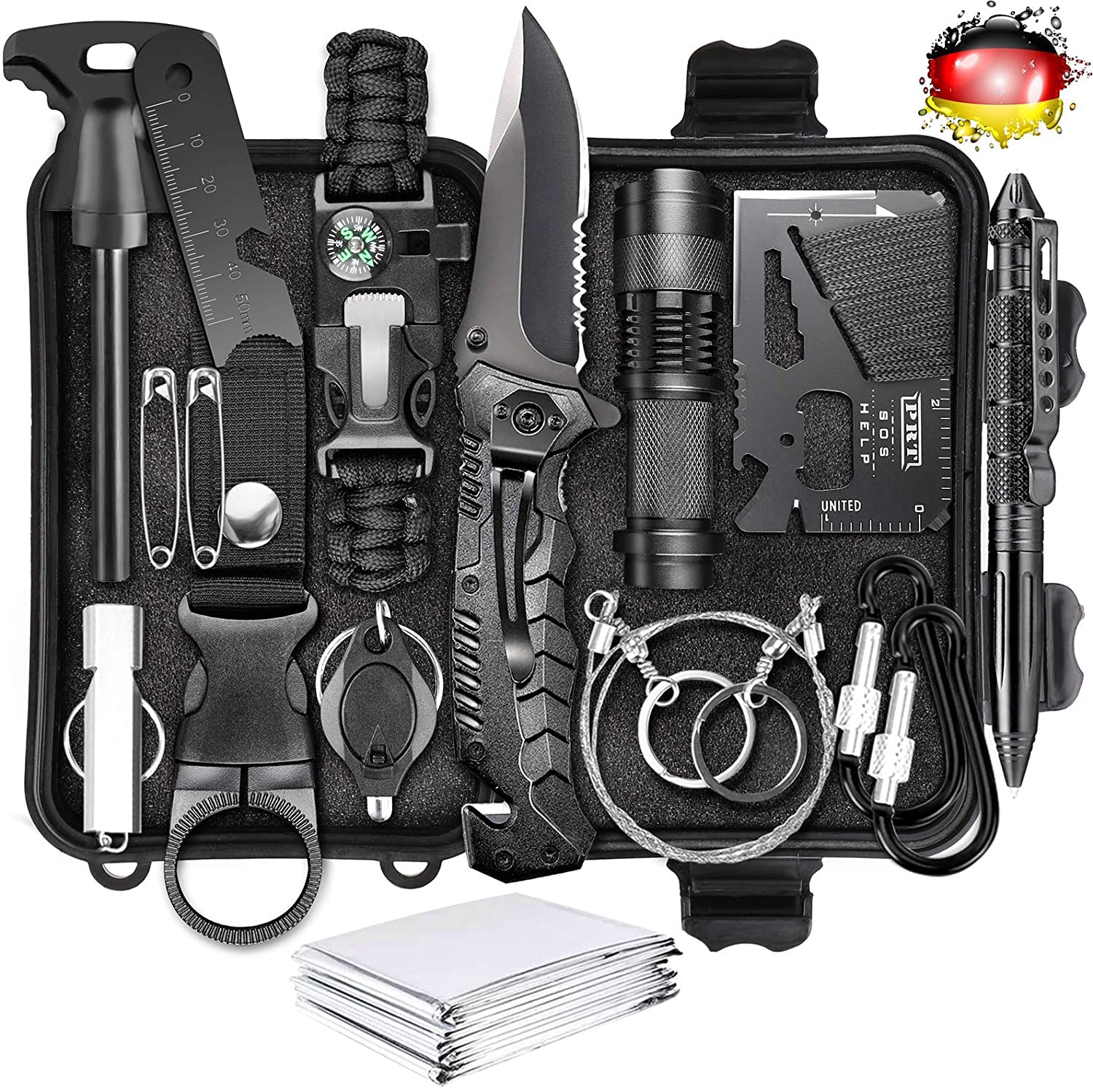 Survival Kit, 54 in 1 Erste Hilfe Set Auto Outdoor Zuhause, Notfall Ausrüstung Stromausfall First Aid Kit Survival Set Überlebensausrüstung Geschenke für Männer Papa