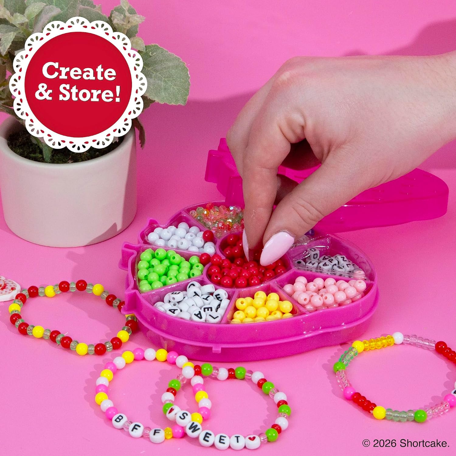Strawberry Shortcake™ Rainbow Jewelry, DIY Friendship Bracelet Kit, Create Over 15 Accessories, Includes Beads, Metal Charms, Cording, Strawberry-Shaped Bead Case