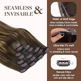 GOO GOO Clip in Hair Extensions Real Human Hair, Remy Human Hair Extensions Clip ins for Women, Natural Human Hair, 14inch 130g 9Pcs, 4/27/4 Balayage Chocolate Brown to Caramel Blonde