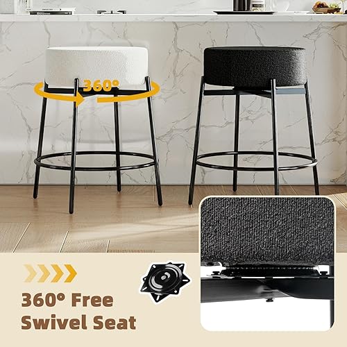 Miniatura 7 de SoarFlash - Juego de 2 taburetes de bar modernos giratorios, taburetes de barra de 24" Sherpa con asiento giratorio de altura de mostrador con