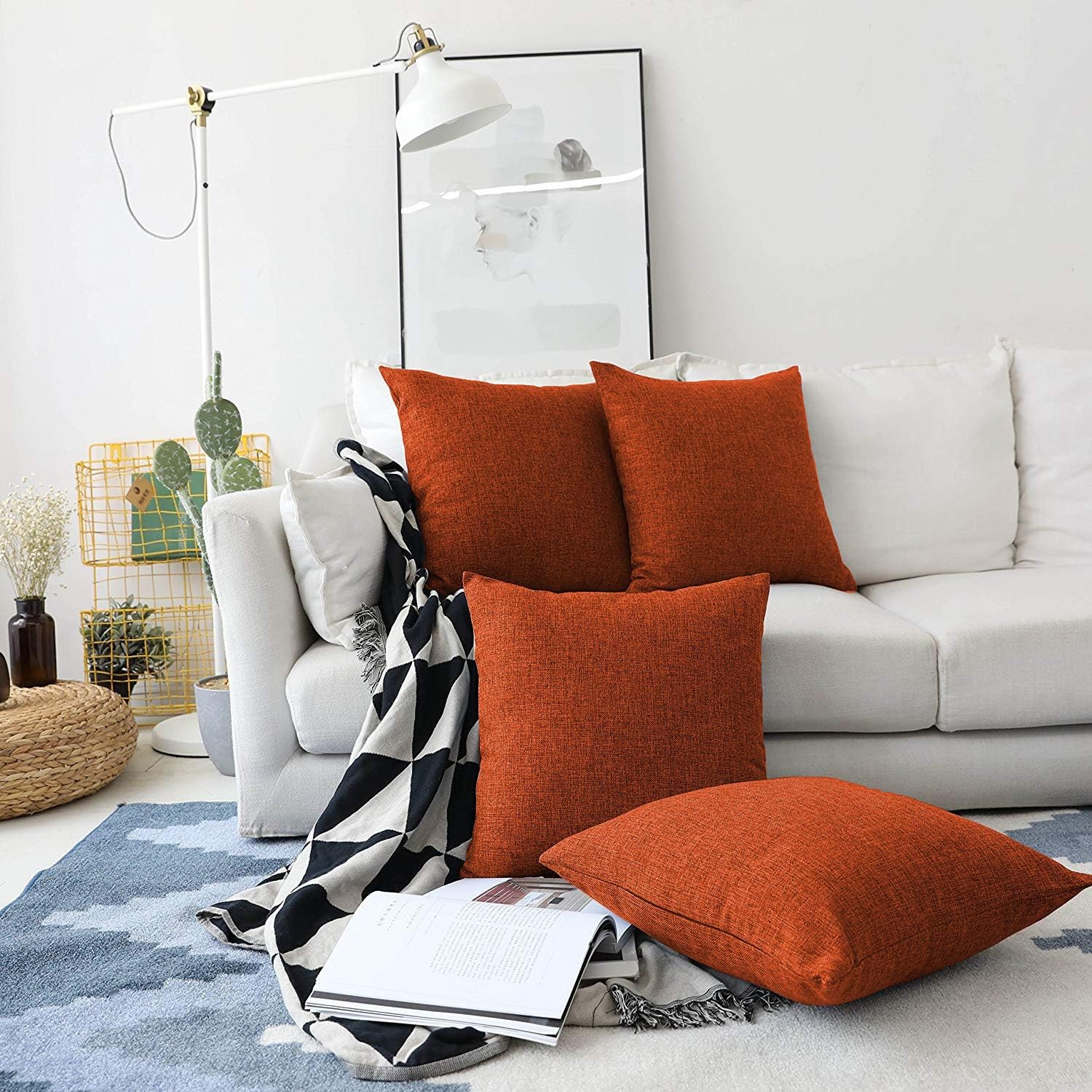 Jute Cushion Cover, 24x24 (Orange)(Pack of 1)