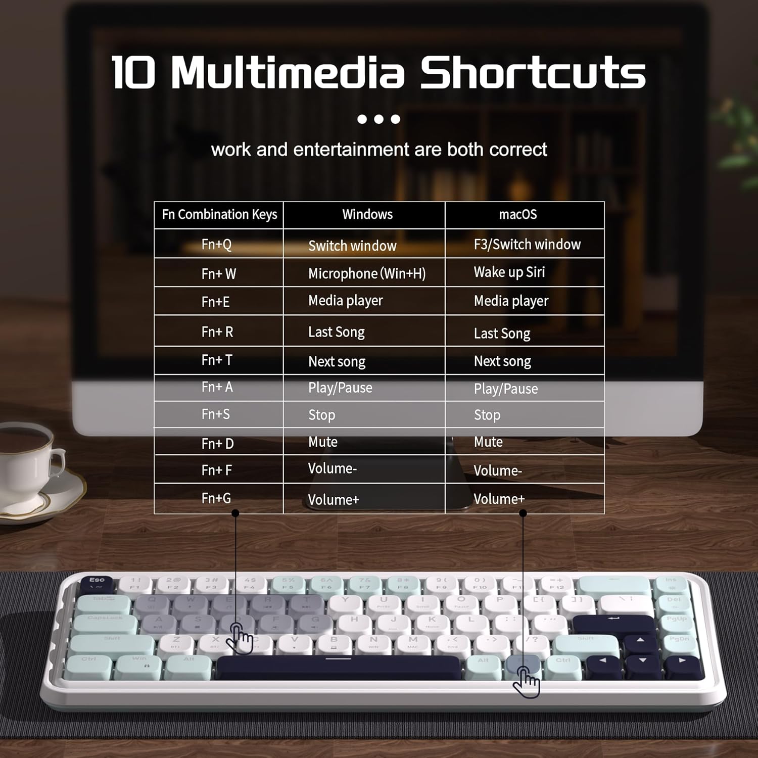 MageGee 60% Slim Wireless Creamy Mechanical Keyboard,Moon68 RGB Backlit Gaming Keyboard,Quiet 2.4G/BT5.0/USB-C Blue Tooth 68Keys with Short Red Switches for PC MAC Xbox(Sky Blue)