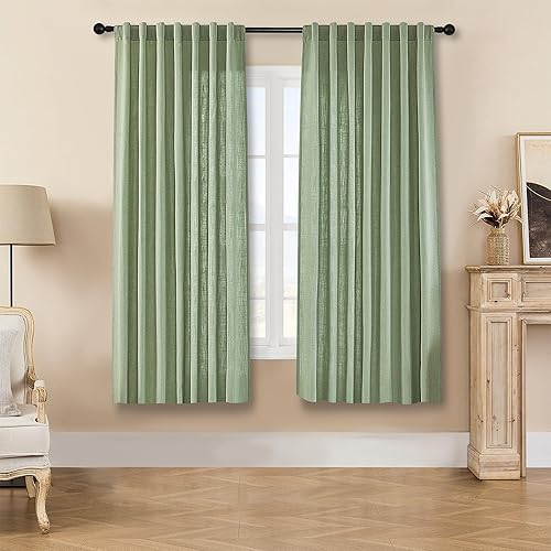 Miniatura 2 de Joydeco Juego de 2 paneles de cortinas verde salvia de 72 pulgadas de largo, cortinas semitransparentes de 72 pulgadas de largo, cortinas de granja