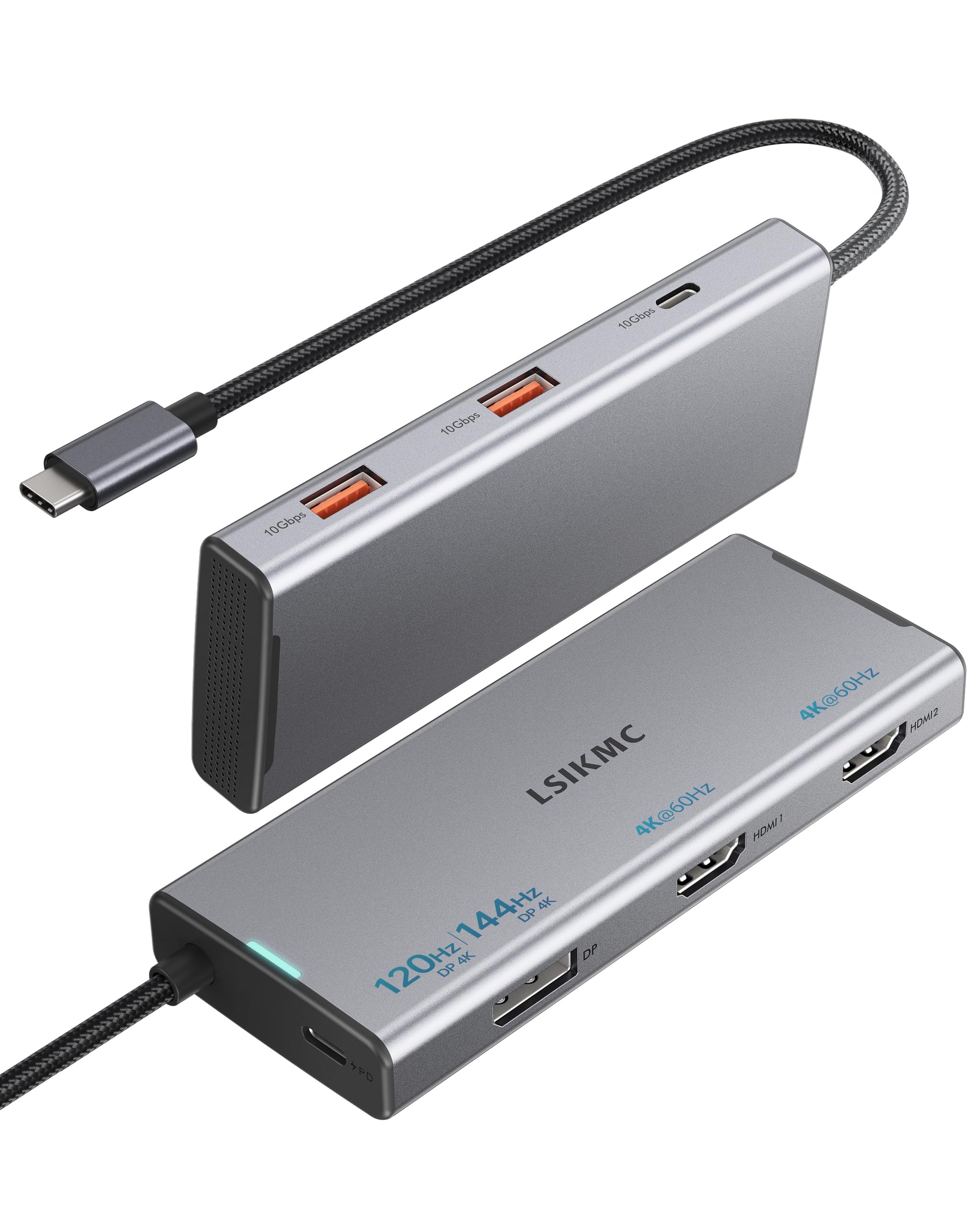 USB C Docking Station Dual Monitor & 3 Monitors - 7-in-1 with Dual HDMI 4K@60Hz + DP 8K@30Hz/ 4K@144Hz/ 4K@120Hz, 100W PD, 3 x 10Gbps USB-A/C Hub for Laptop/PC/Mac