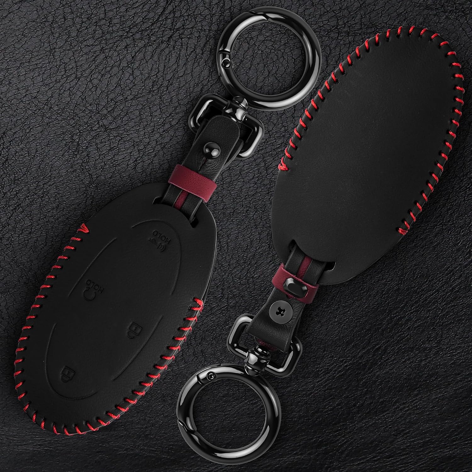 Tukellen Leather Key Fob Cover Compatible with Hyundai 2023 2024 2025 Ioniq 6 Grandeur GN7 KONA Sonata Elantra Key Fob (5 Buttons, Black(Red Line)) image 3