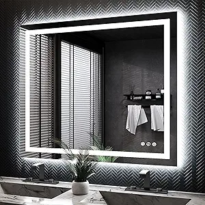 ISKM LED Mirror for Bathroom Lighted Vanity Mirror for Wall Front Lights + Backlit LED Bathroom Mirror Anti-Fog Tempered Glass ETL Listed (Front and Backlit, 44'' x 36'')