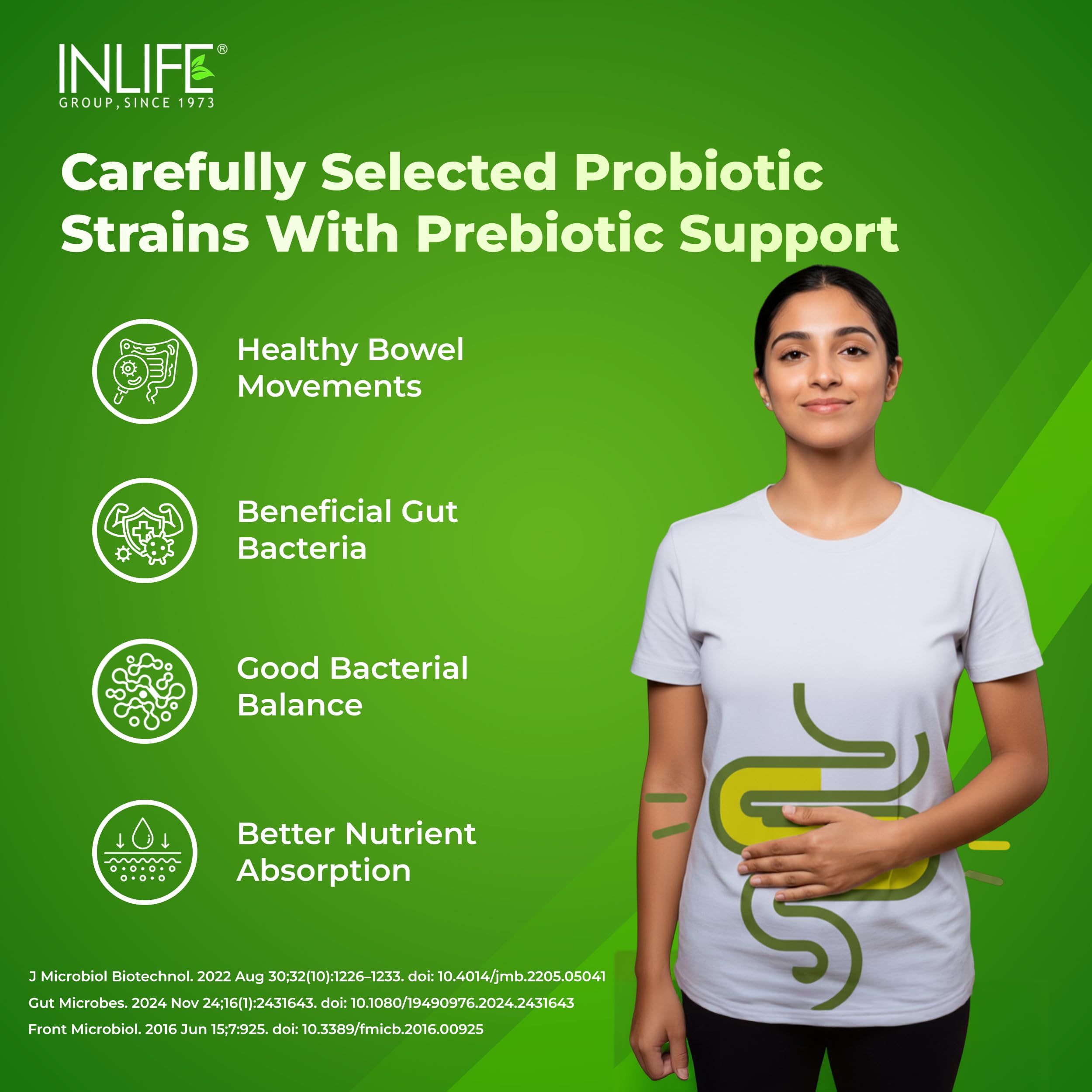 INLIFE Prebiotic Probiotic Supplement, 6 Strains, Gut Health, 60 Capsules