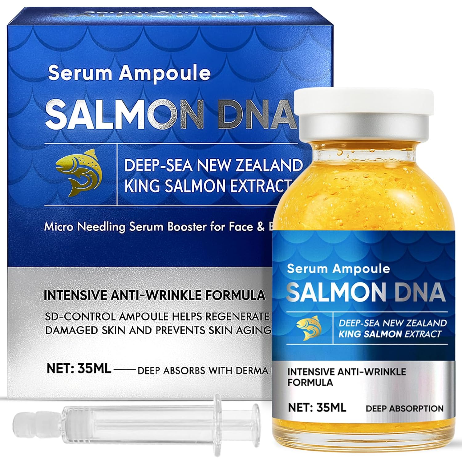 Repqoauv Salmon DNA Serum with PDRN, Microneedling Am-poule for Wrinkles Scars and Skin Repair, Anti-Aging Hydration Booster, Firming Serum With Derma Roller and Pen for Radiant Face or Body