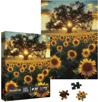Sun and Life Puzzle 1000 Piece for Adult, Nature Flower Landscape Jigsaw Puzzles, Plant Pretty Scenic Puzzle