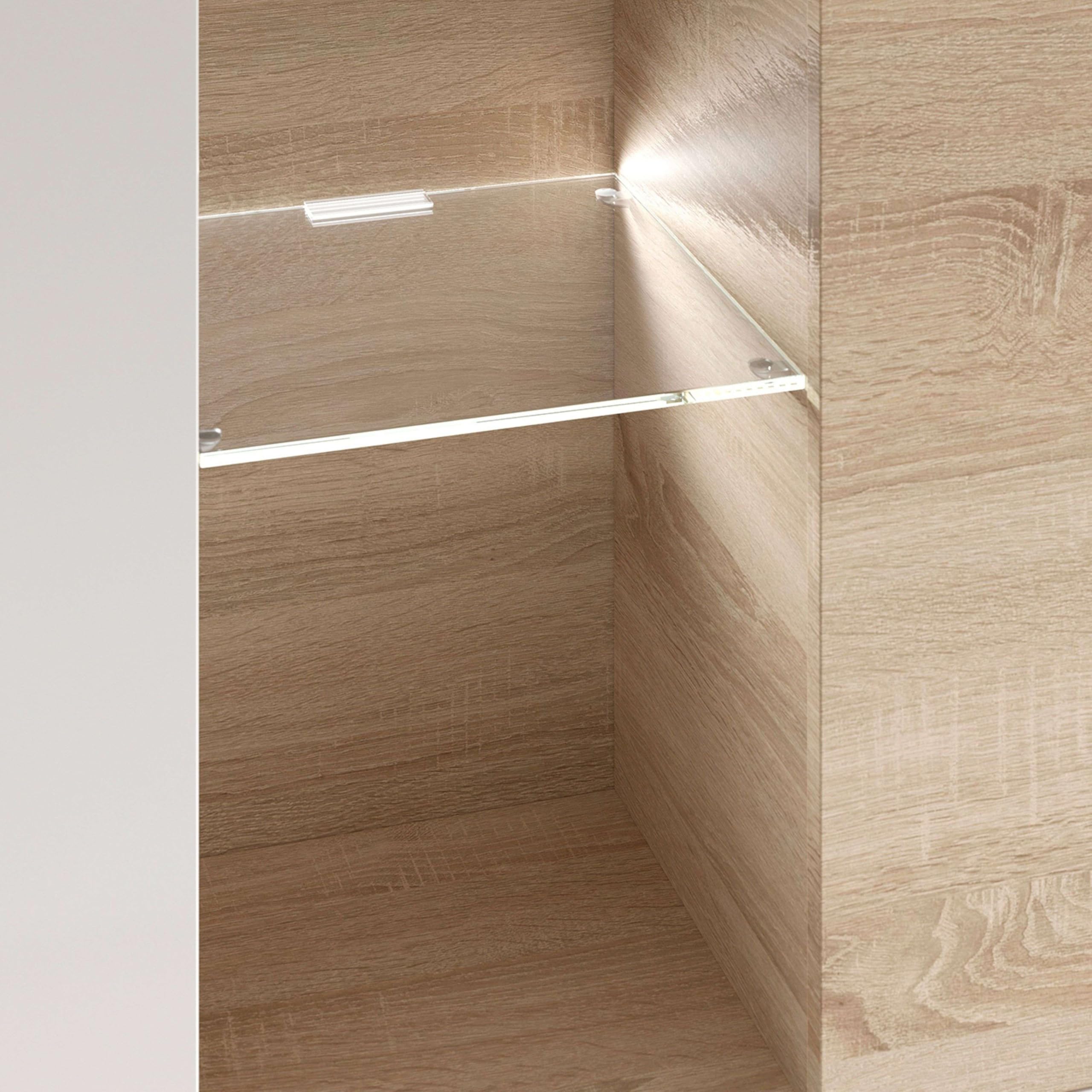 Habitdesign Esstisch-Möbel mit LEDs, Wohnzimmermöbel, Modell Essential, glänzendes weißes Finish und kanadische Eiche, Maße: 260 cm (Breite) x 185 cm (Höhe) x 42 cm (Tiefe)