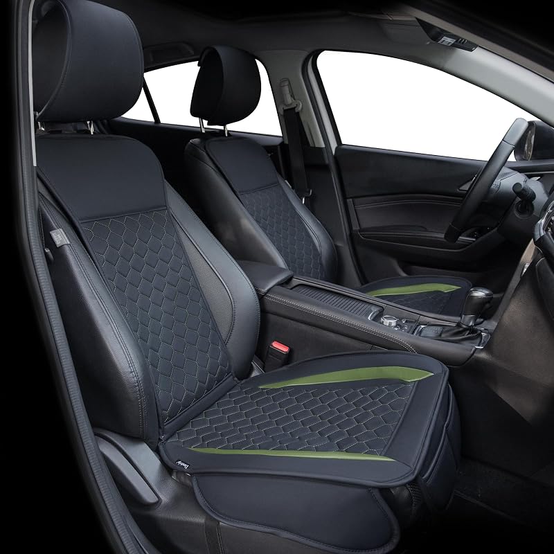 Capa para Banco Dianteiro de Carro Elantrip em Couro Sintético Preta e Verde com Costura Diamantada Kit com 2 Capas