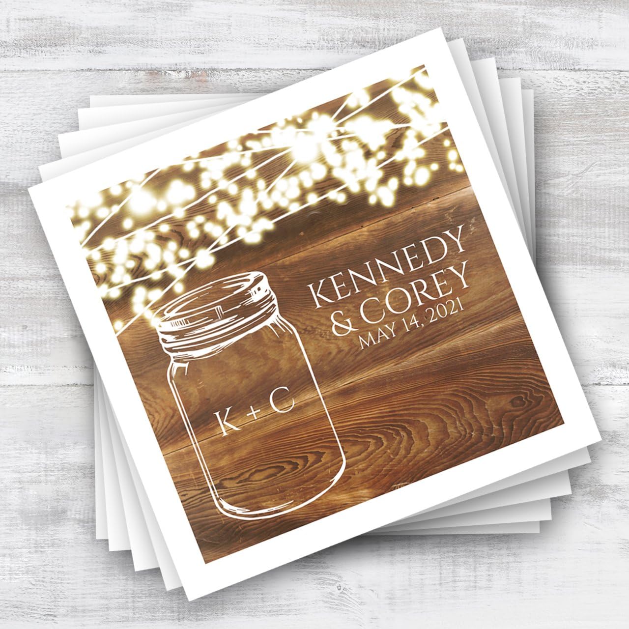 Country Sparkler Personalized Luncheon Napkins / 100 White Paper Uncoined Rustic Lights Napkins With Choice Of Font / 6 1/2'' x 6 1/2'' Folded Custom Napkins/Made In The USA