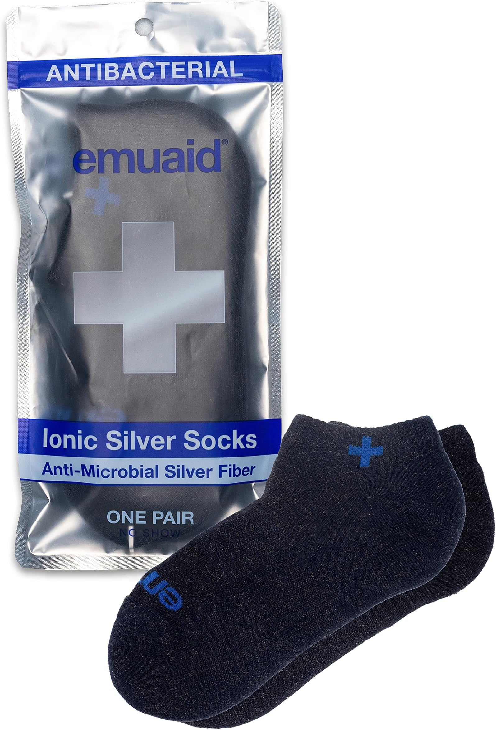 EMUAID Ionic Silver Socks – Antibacterial & Anti-Microbial Silver Fiber, Moisture & Odor Control, One Pair – Pairs Perfectly with EMUAID Ointment for Healthy Feet – Unisex, Navy